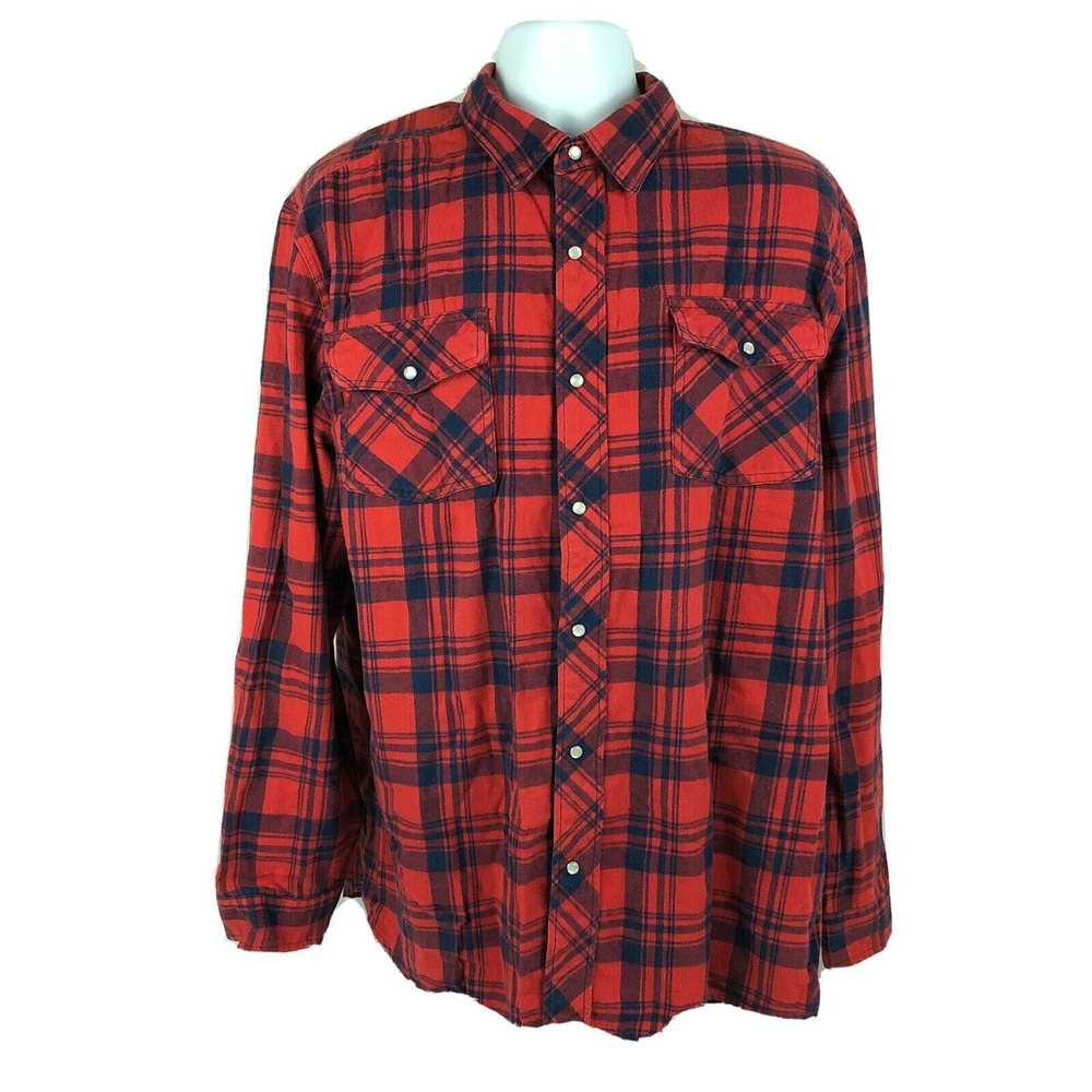 Outdoor Casuals Men's Flannel Western Shirt XXL‎ Pearl Snaps Cowboy Rodeo Farmer